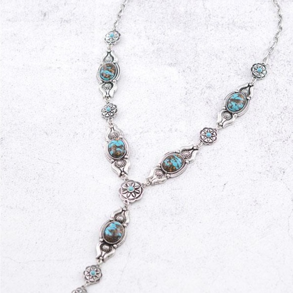 New Western Turquoise Bohemian Southwestern Cowgirl Turquoise Long Necklace - Picture 2 of 10